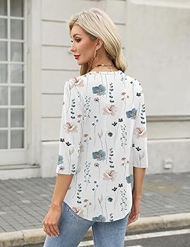 3/4 Lenght Sleeve Womens Tops Summer and Spring Tops for Women V Neck Blouses Dressy Casual 2025 Trendy